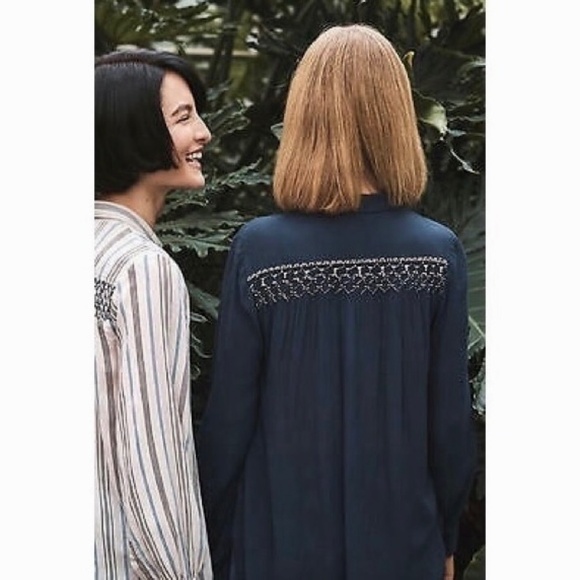 Anthropologie FLOREAT Beulah Navy Blue Beaded Top Blouse Tunic Beading Small - Picture 9 of 15
